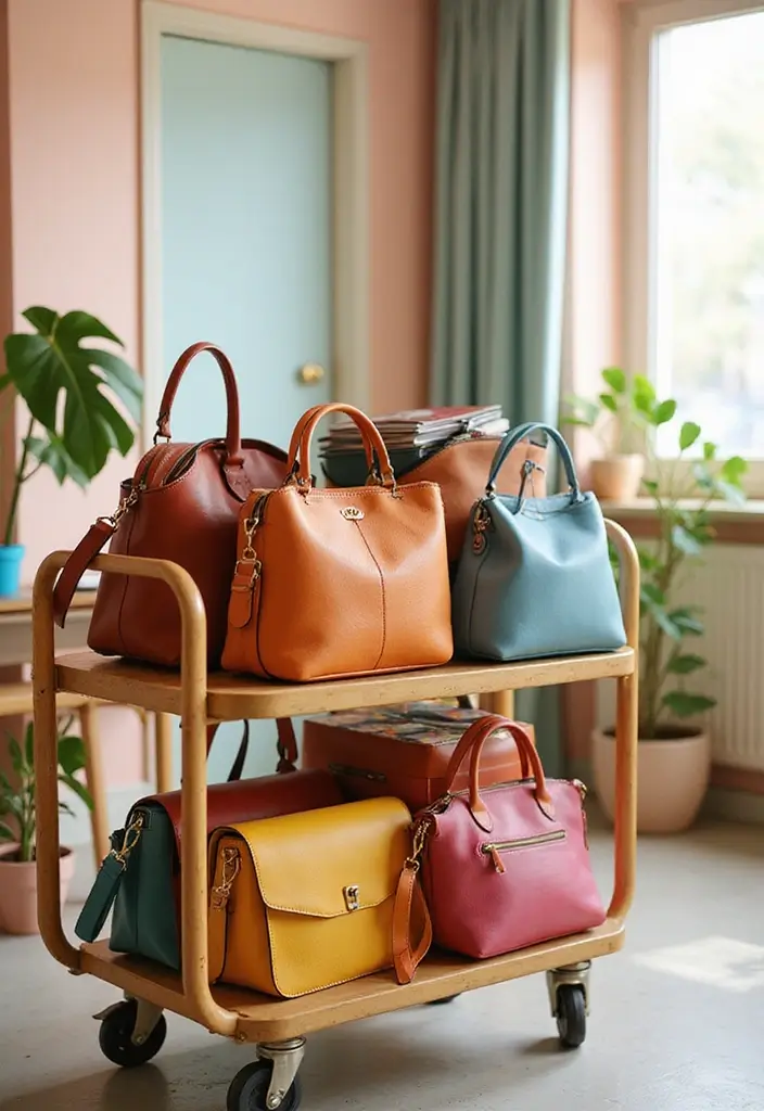 28 Purse Storage Ideas Every Fashion Lover Will Adore 124 28 Purse Storage Ideas Every Fashion Lover Will Adore - 20. Use a Rolling Cart