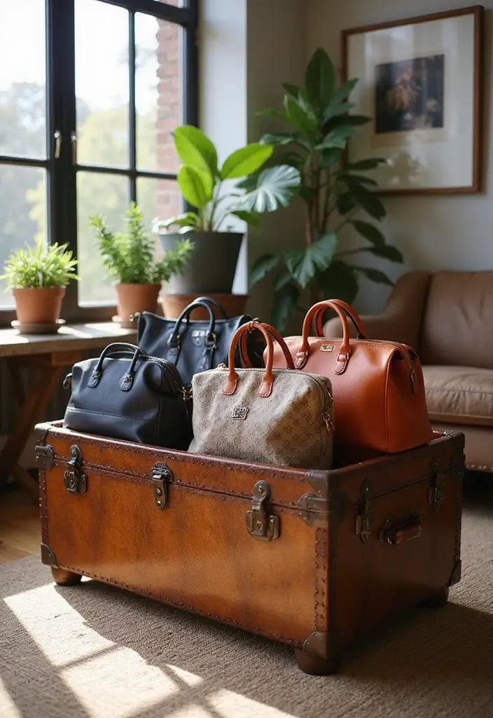 28 Purse Storage Ideas Every Fashion Lover Will Adore 155 28 Purse Storage Ideas Every Fashion Lover Will Adore - 25. Use Decorative Trunks