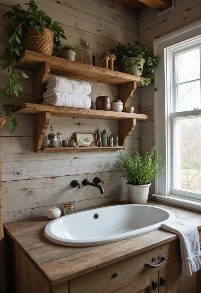 28 Rustic Bathroom Ideas That Bring Cozy Farmhouse Vibes Home 1 28 Rustic Bathroom Ideas That Bring Cozy Farmhouse Vibes Home - 1. Reclaimed Wood Shelving