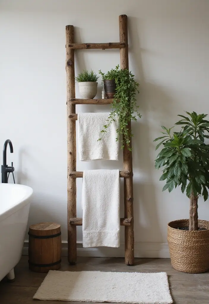 28 Rustic Bathroom Ideas That Bring Cozy Farmhouse Vibes Home 86 28 Rustic Bathroom Ideas That Bring Cozy Farmhouse Vibes Home - 13. Rustic Ladder Displays