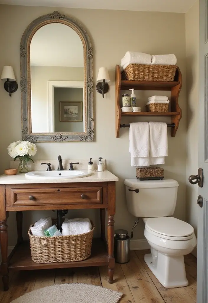 28 Rustic Bathroom Ideas That Bring Cozy Farmhouse Vibes Home 177 28 Rustic Bathroom Ideas That Bring Cozy Farmhouse Vibes Home - 26. Vintage Baskets