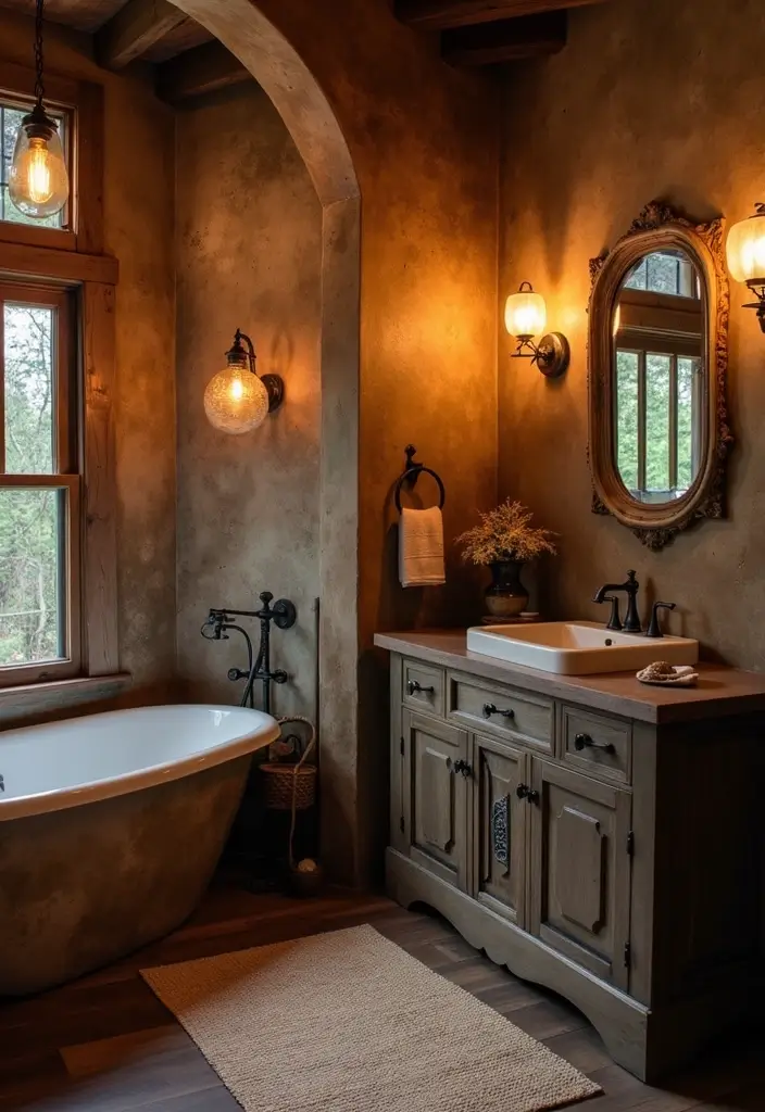 28 Rustic Bathroom Ideas That Bring Cozy Farmhouse Vibes Home 50 28 Rustic Bathroom Ideas That Bring Cozy Farmhouse Vibes Home - 8. Vintage Lighting