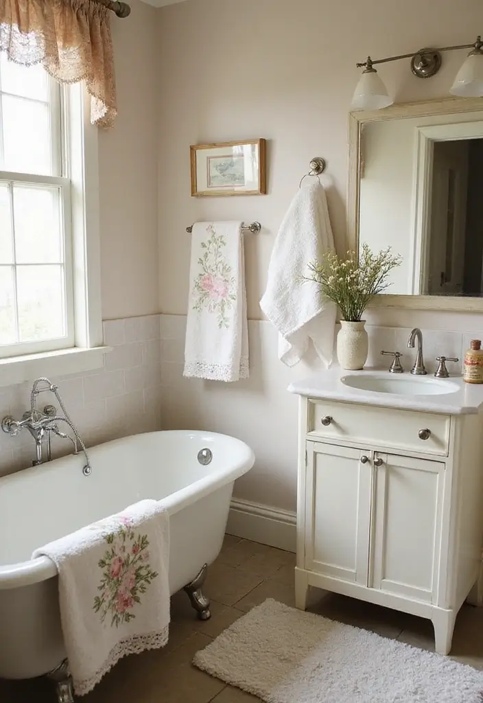 28 Vintage Bathroom Ideas Full of Timeless Charm 90 28 Vintage Bathroom Ideas Full of Timeless Charm - 14. Shabby Chic Textiles