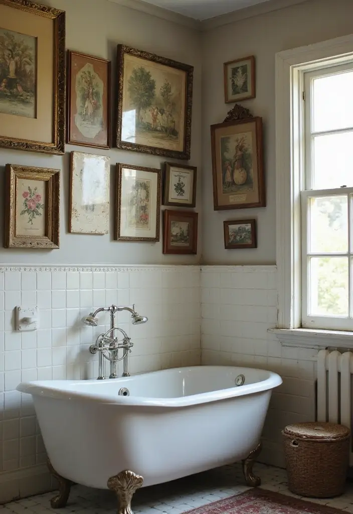 28 Vintage Bathroom Ideas Full of Timeless Charm 111 28 Vintage Bathroom Ideas Full of Timeless Charm - 17. Vintage Wall Art