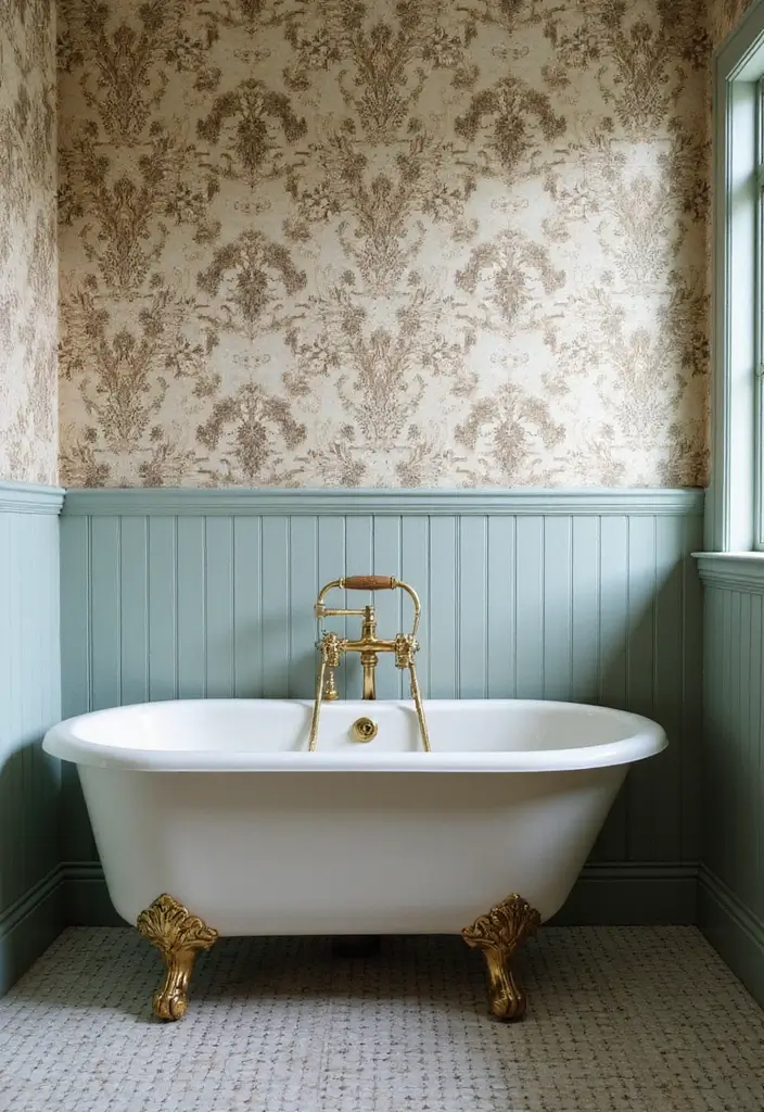 28 Vintage Bathroom Ideas Full of Timeless Charm 132 28 Vintage Bathroom Ideas Full of Timeless Charm - 20. Vintage-Inspired Wallpaper