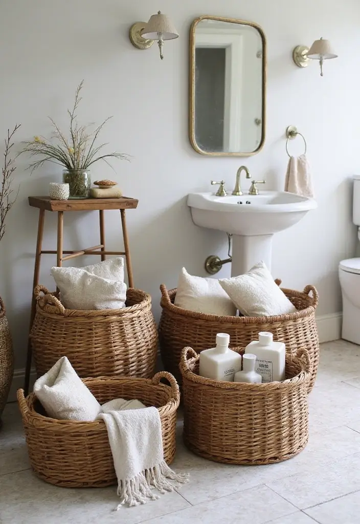 28 Vintage Bathroom Ideas Full of Timeless Charm 174 28 Vintage Bathroom Ideas Full of Timeless Charm - 26. Vintage Basket Storage