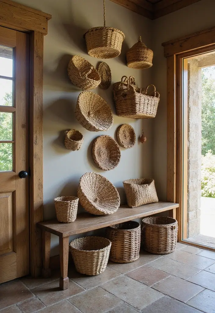 29 Entryway Wall Ideas Guests Will Notice The Moment They Walk In 83 29 Entryway Wall Ideas Guests Will Notice The Moment They Walk In - 13. Rustic Baskets