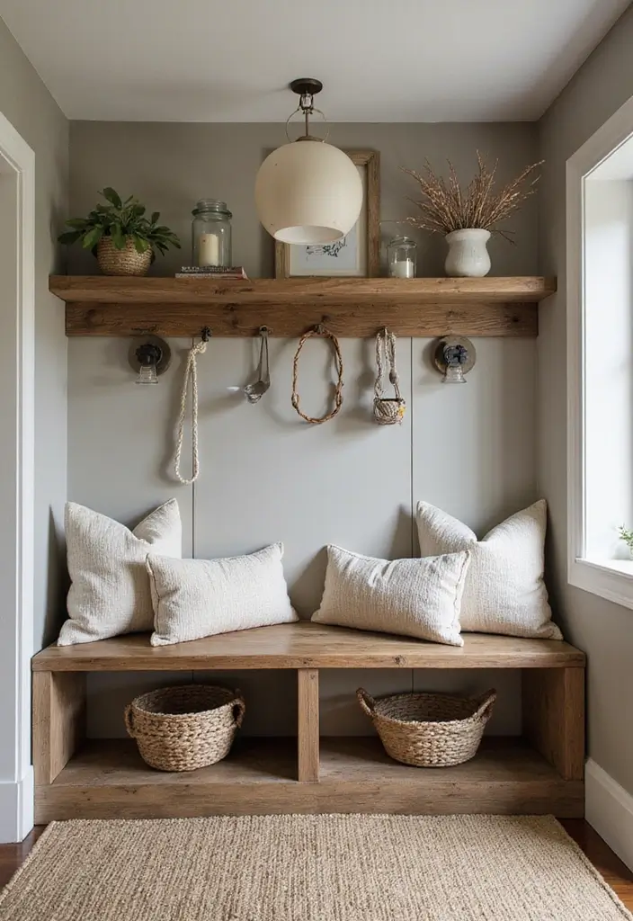 29 Entryway Wall Ideas Guests Will Notice The Moment They Walk In 90 29 Entryway Wall Ideas Guests Will Notice The Moment They Walk In - 14. Wooden Bench