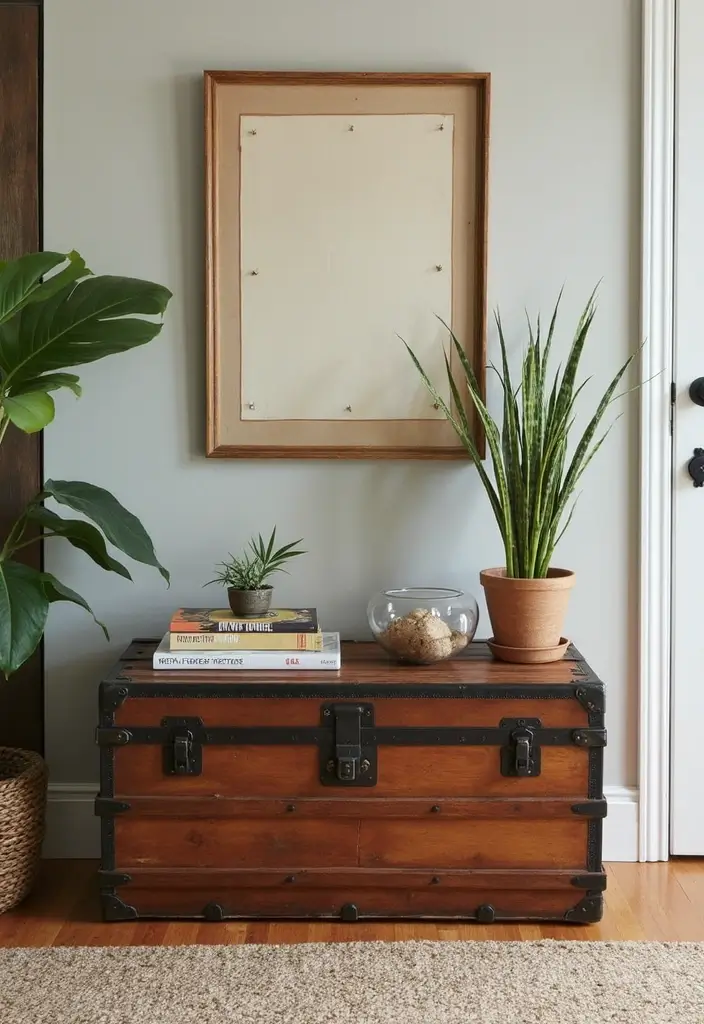 29 Entryway Wall Ideas Guests Will Notice The Moment They Walk In 159 29 Entryway Wall Ideas Guests Will Notice The Moment They Walk In - 25. Vintage Trunks