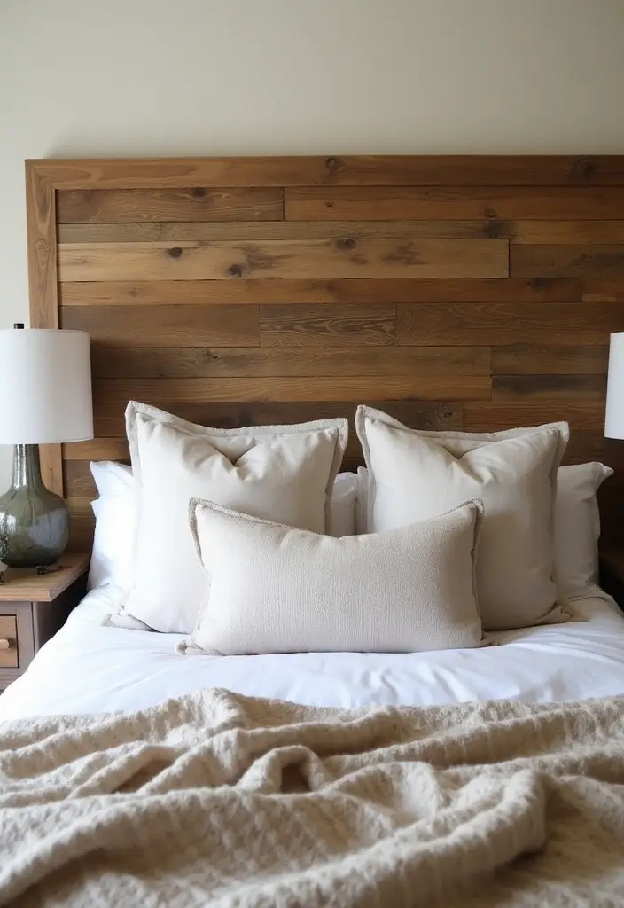 29 Farmhouse Bedroom Ideas With Rustic Cozy Vibes 1 29 Farmhouse Bedroom Ideas With Rustic Cozy Vibes - 1. Reclaimed Wood Headboard
