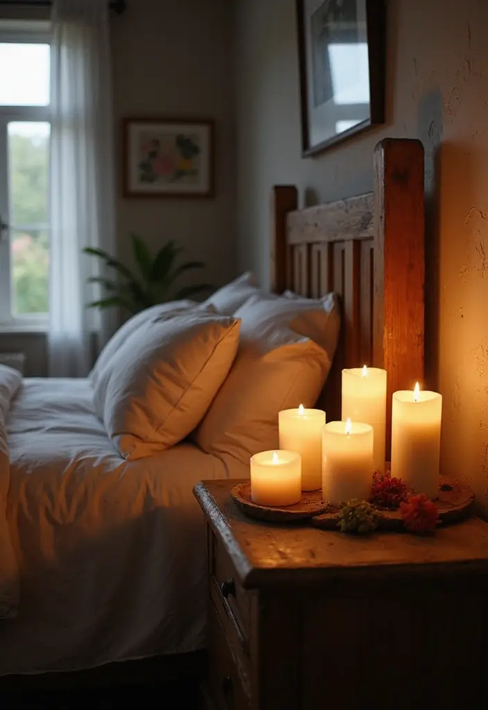 29 Farmhouse Bedroom Ideas With Rustic Cozy Vibes 113 29 Farmhouse Bedroom Ideas With Rustic Cozy Vibes - 17. Soft Lighting from Candles
