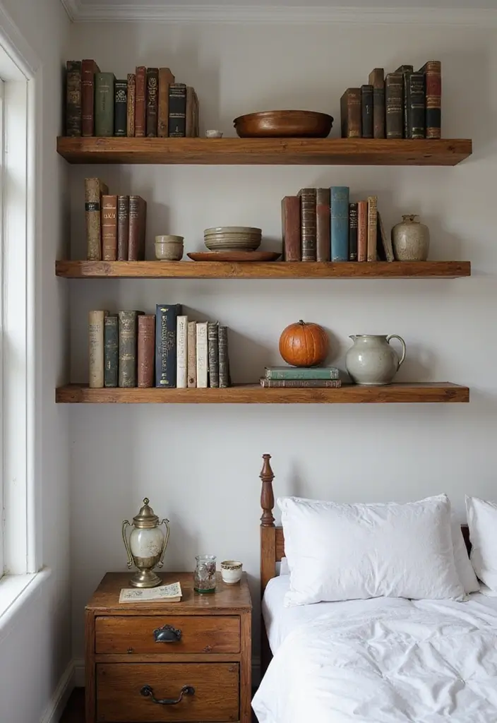 29 Farmhouse Bedroom Ideas With Rustic Cozy Vibes 134 29 Farmhouse Bedroom Ideas With Rustic Cozy Vibes - 20. Open Shelving