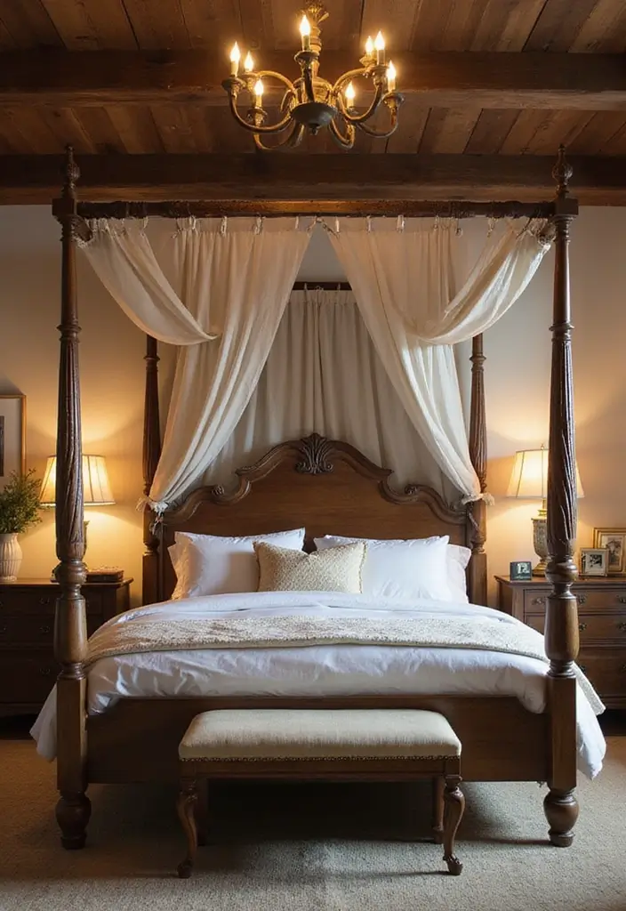 29 Farmhouse Bedroom Ideas With Rustic Cozy Vibes 162 29 Farmhouse Bedroom Ideas With Rustic Cozy Vibes - 24. Elegant Canopy Beds