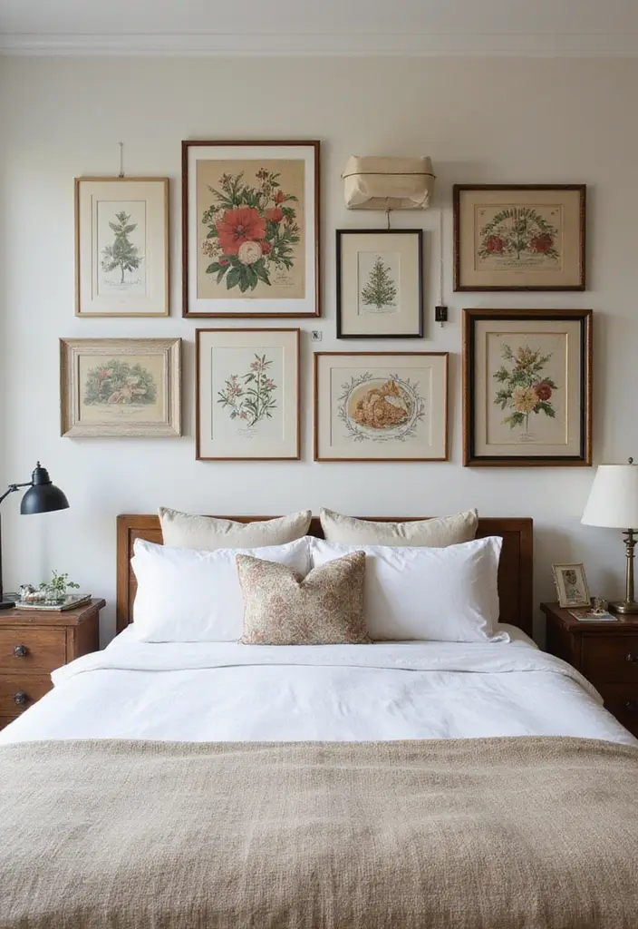 29 Farmhouse Bedroom Ideas With Rustic Cozy Vibes 57 29 Farmhouse Bedroom Ideas With Rustic Cozy Vibes - 9. Vintage Wall Art