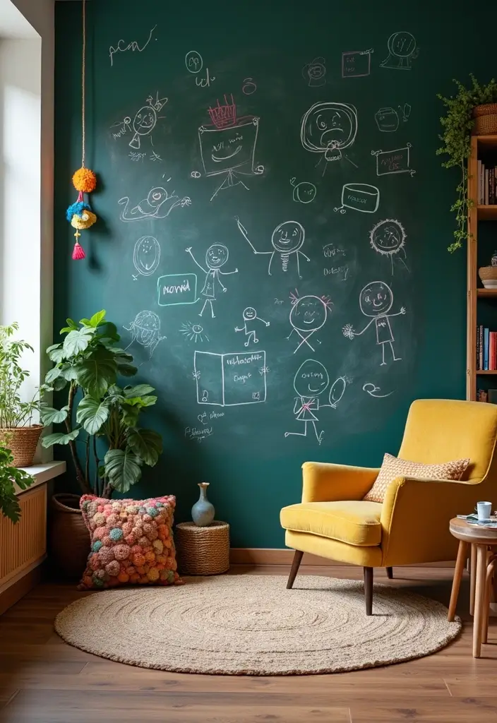 29 Feature Wall Ideas For Living Rooms That Impress Instantly 83 29 Feature Wall Ideas For Living Rooms That Impress Instantly - 13. Chalkboard Wall Fun