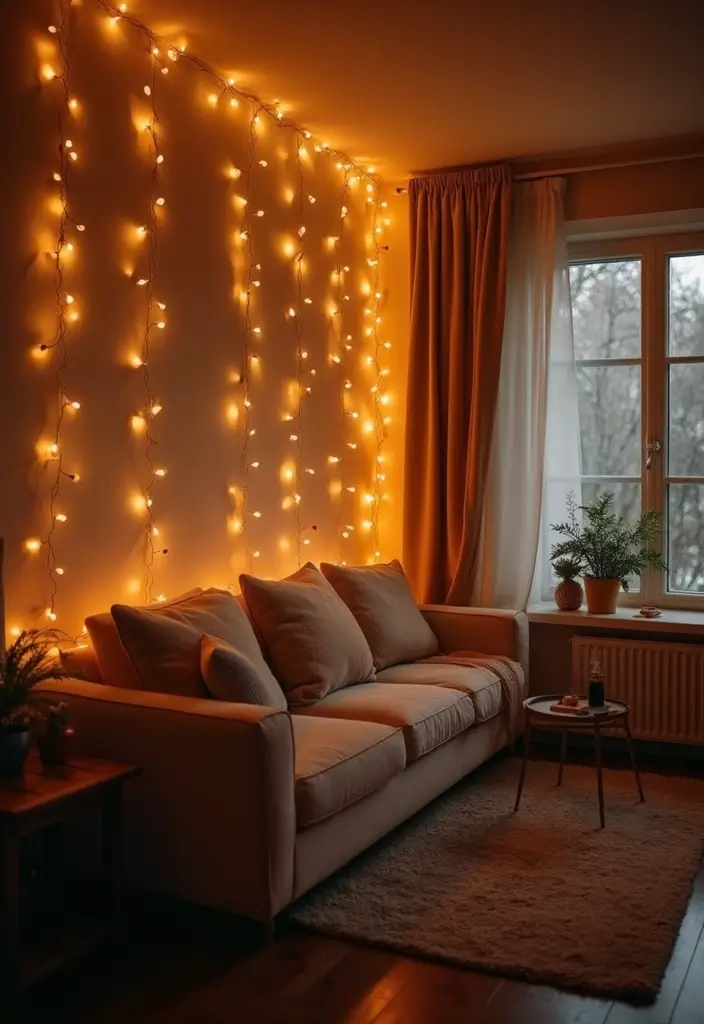 29 Feature Wall Ideas For Living Rooms That Impress Instantly 104 29 Feature Wall Ideas For Living Rooms That Impress Instantly - 16. Whimsical Fairy Lights