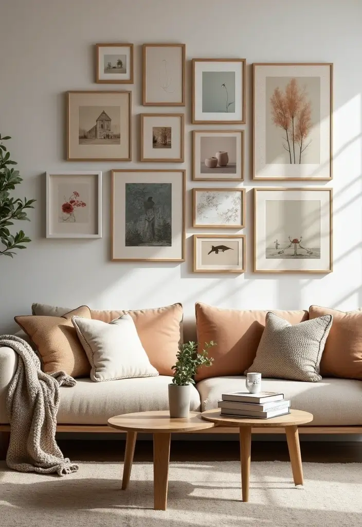 29 Feature Wall Ideas For Living Rooms That Impress Instantly 179 29 Feature Wall Ideas For Living Rooms That Impress Instantly - 27. Layered Wall Art
