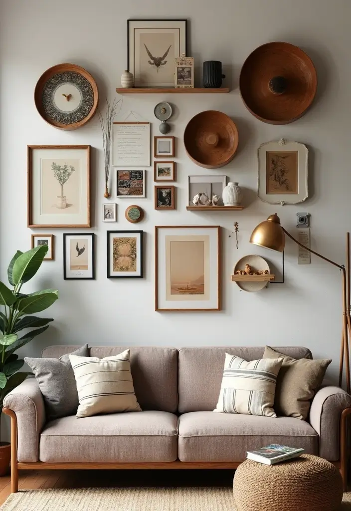 29 Feature Wall Ideas For Living Rooms That Impress Instantly 193 29 Feature Wall Ideas For Living Rooms That Impress Instantly - 29. Eclectic Collection of Objects
