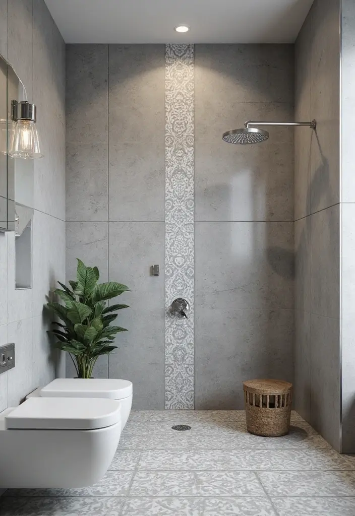 29 Grey Bathroom Ideas For a Calm Modern Look 71 29 Grey Bathroom Ideas For a Calm Modern Look - 11. Grey Tiles with Patterns