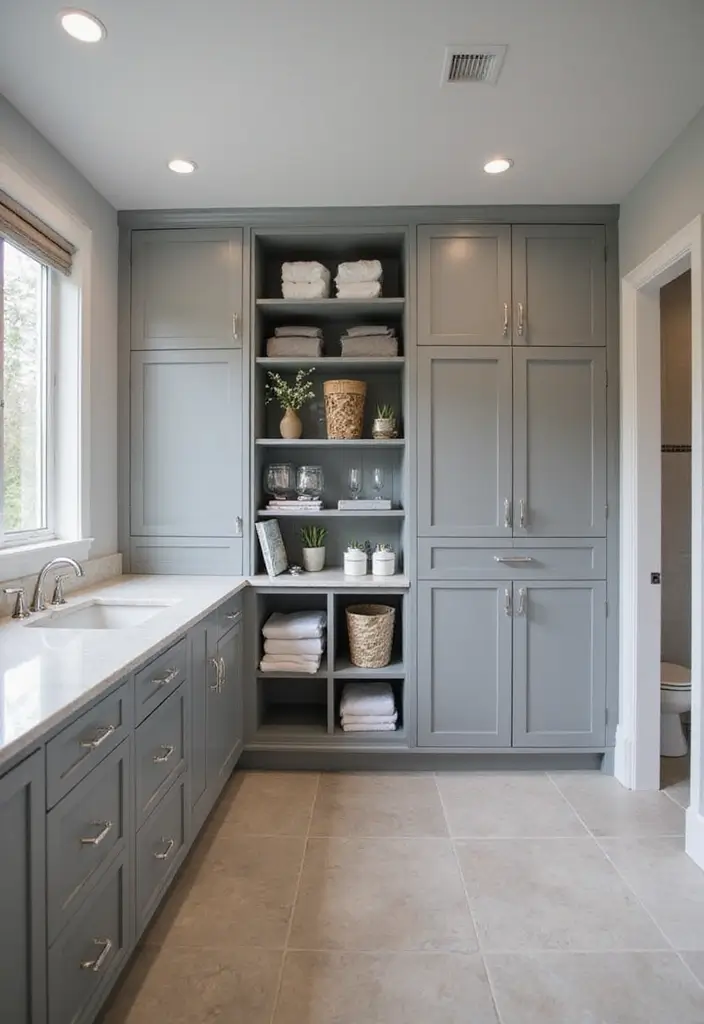 29 Grey Bathroom Ideas For a Calm Modern Look 120 29 Grey Bathroom Ideas For a Calm Modern Look - 18. Smart Storage Solutions