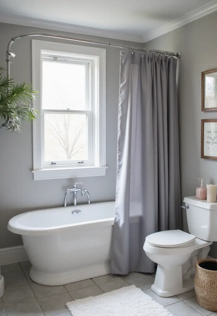 29 Grey Bathroom Ideas For a Calm Modern Look 127 29 Grey Bathroom Ideas For a Calm Modern Look - 19. Grey Shower Curtains