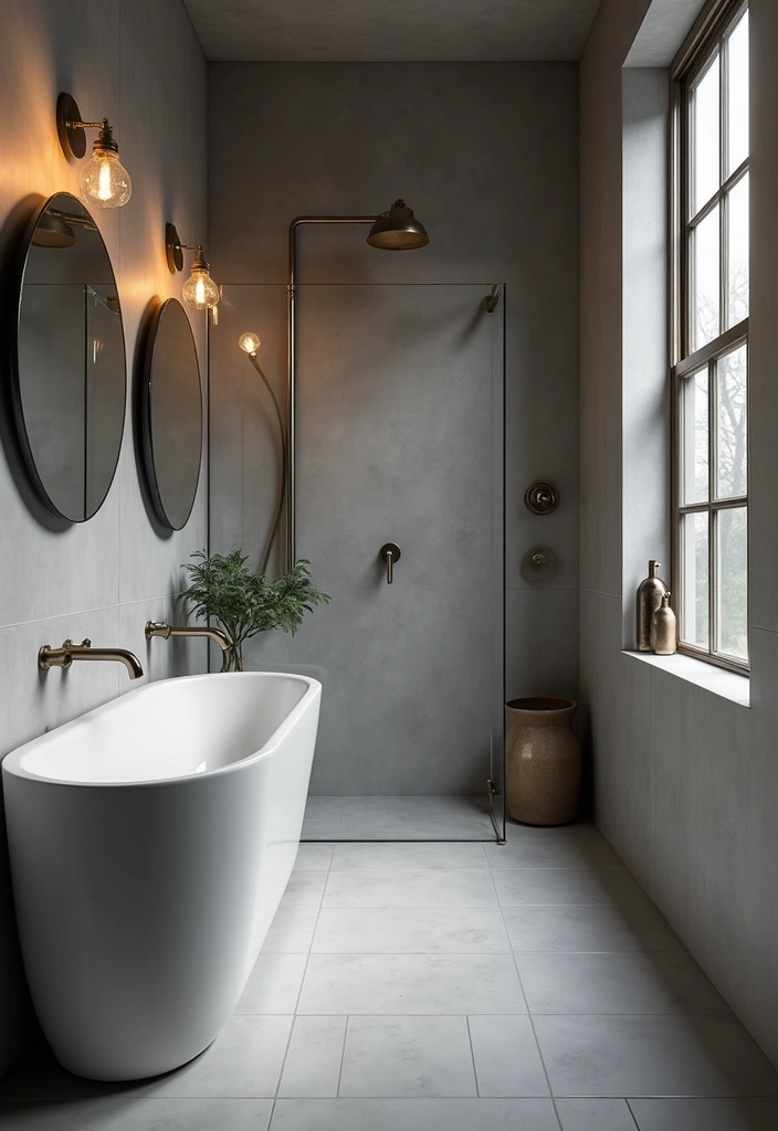 29 Grey Bathroom Ideas For a Calm Modern Look 29 29 Grey Bathroom Ideas For a Calm Modern Look - 5. Metallic Accents