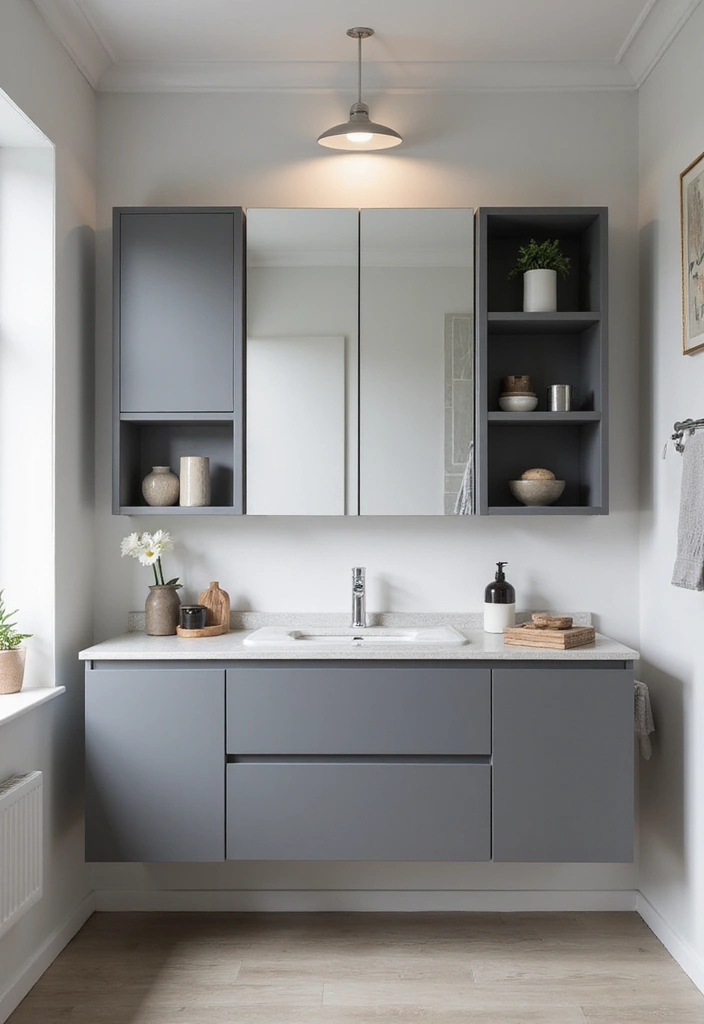 29 Grey Bathroom Ideas For a Calm Modern Look 57 29 Grey Bathroom Ideas For a Calm Modern Look - 9. Minimalist Vanity Designs