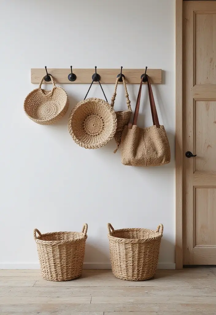 29 Hallway Storage Ideas To Turn Tight Spaces Into Smart Zones 97 29 Hallway Storage Ideas To Turn Tight Spaces Into Smart Zones - 15. Storage Baskets on Hooks