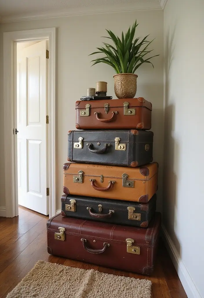 29 Hallway Storage Ideas To Turn Tight Spaces Into Smart Zones 170 29 Hallway Storage Ideas To Turn Tight Spaces Into Smart Zones - 26. Vintage Suitcases as Decor