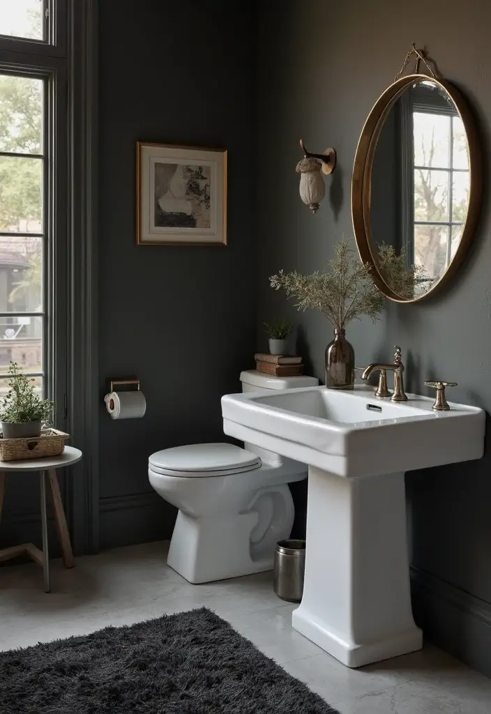 29 Moody Bathroom Ideas That Add Drama and Depth 1 29 Moody Bathroom Ideas That Add Drama and Depth - 1. Charcoal Elegance