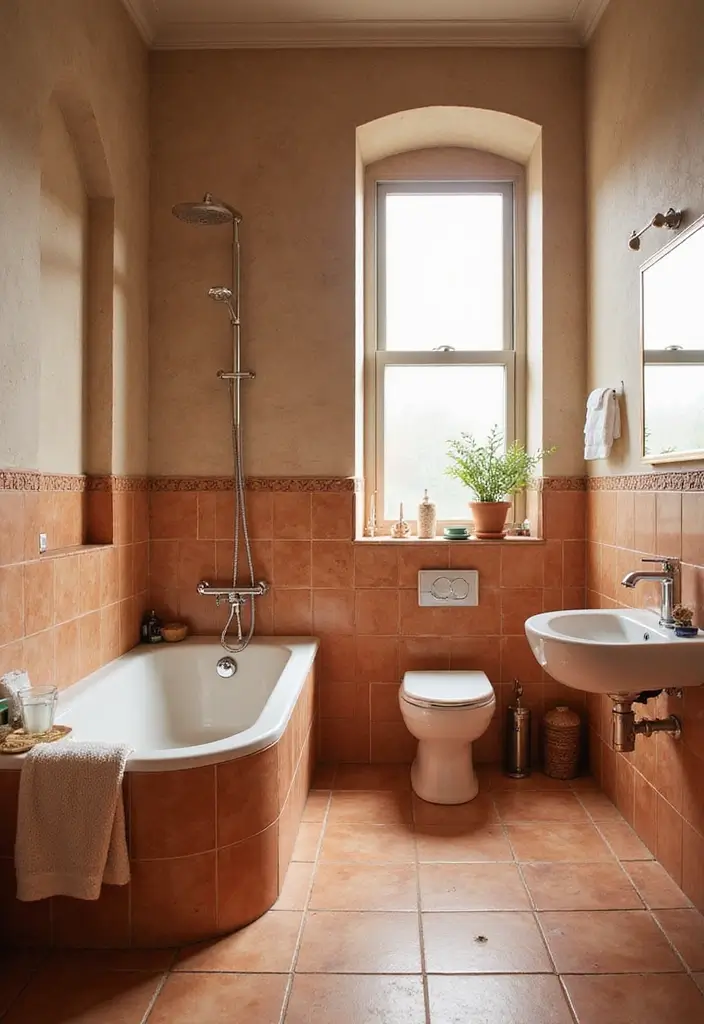 29 Moody Bathroom Ideas That Add Drama and Depth 71 29 Moody Bathroom Ideas That Add Drama and Depth - 11. Earthy Terracotta