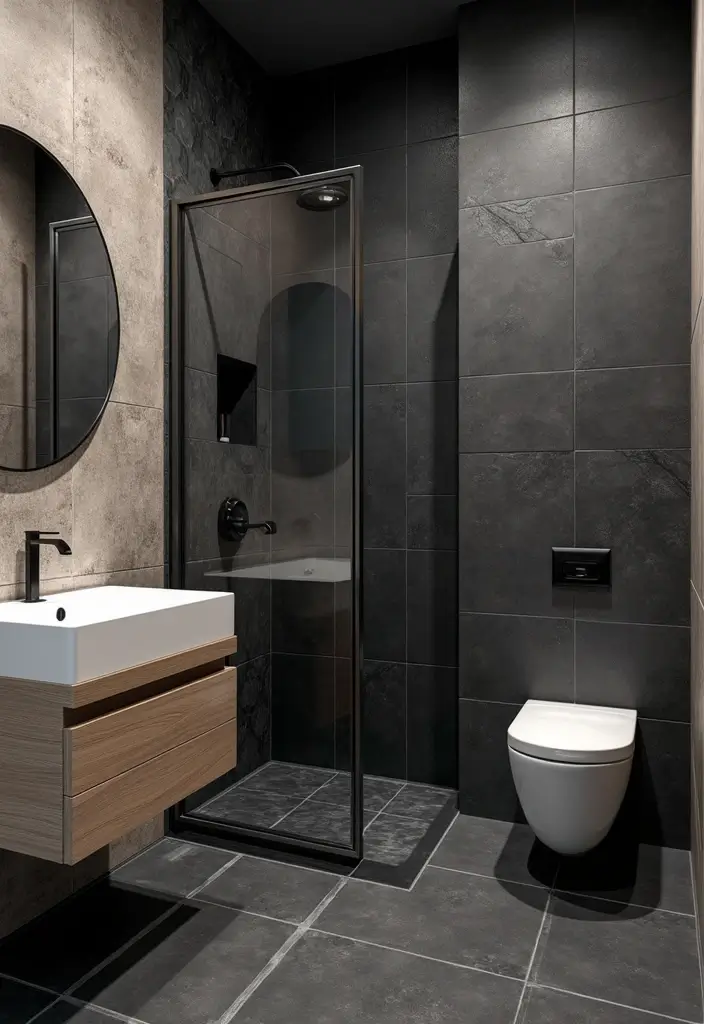 29 Moody Bathroom Ideas That Add Drama and Depth 92 29 Moody Bathroom Ideas That Add Drama and Depth - 14. Dark Tile Patterns