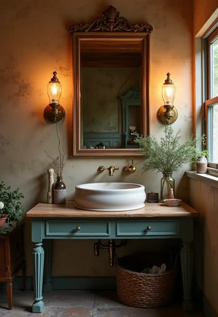 29 Moody Bathroom Ideas That Add Drama and Depth 134 29 Moody Bathroom Ideas That Add Drama and Depth - 20. Vintage Lighting Fixtures