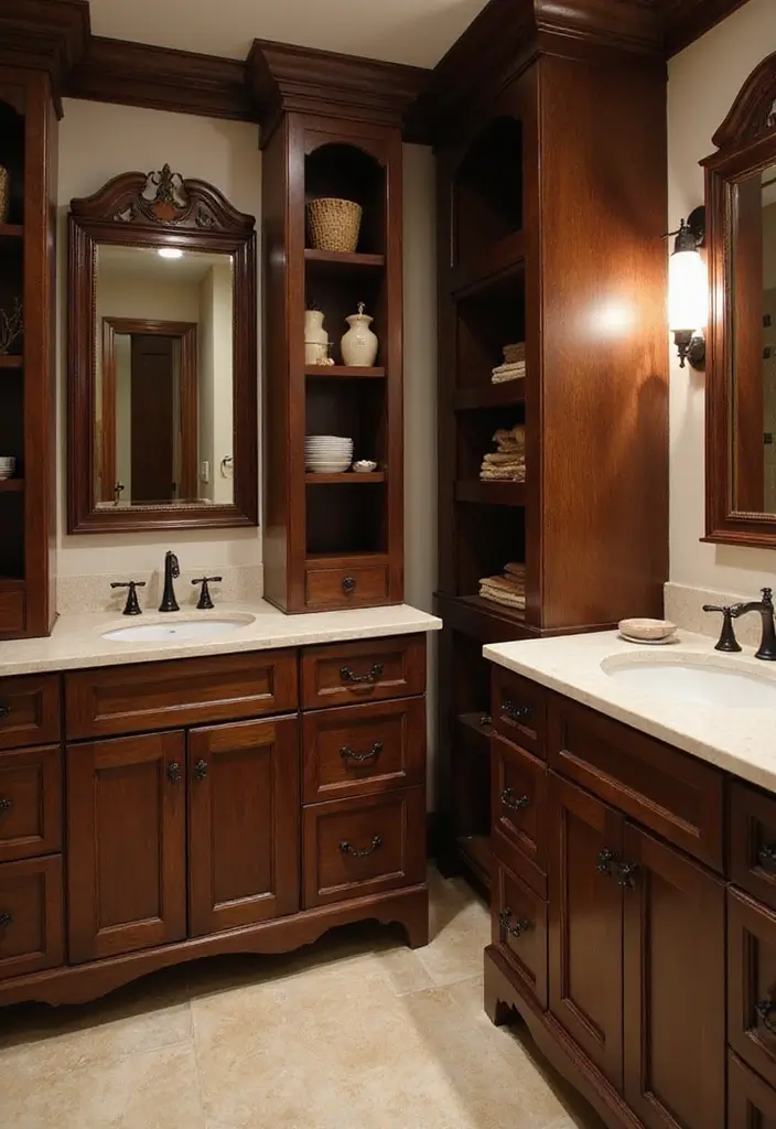 29 Moody Bathroom Ideas That Add Drama and Depth 148 29 Moody Bathroom Ideas That Add Drama and Depth - 22. Dark Wood Accents