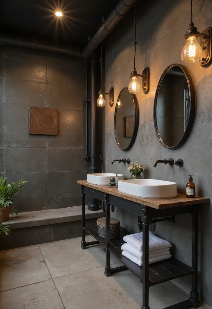 29 Moody Bathroom Ideas That Add Drama and Depth 36 29 Moody Bathroom Ideas That Add Drama and Depth - 6. Industrial Chic