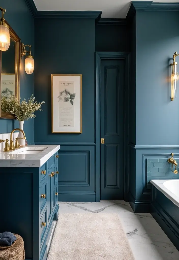 29 Moody Bathroom Ideas That Add Drama and Depth 57 29 Moody Bathroom Ideas That Add Drama and Depth - 9. Deep Blue Serenity