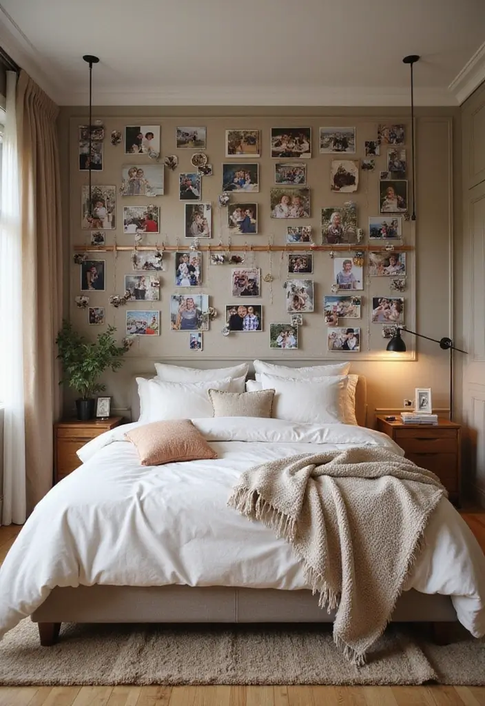 29 Picture Wall Ideas For Bedrooms That Feel Cozy And Personal 139 29 Picture Wall Ideas For Bedrooms That Feel Cozy And Personal - 21. Personalized Photo Timeline