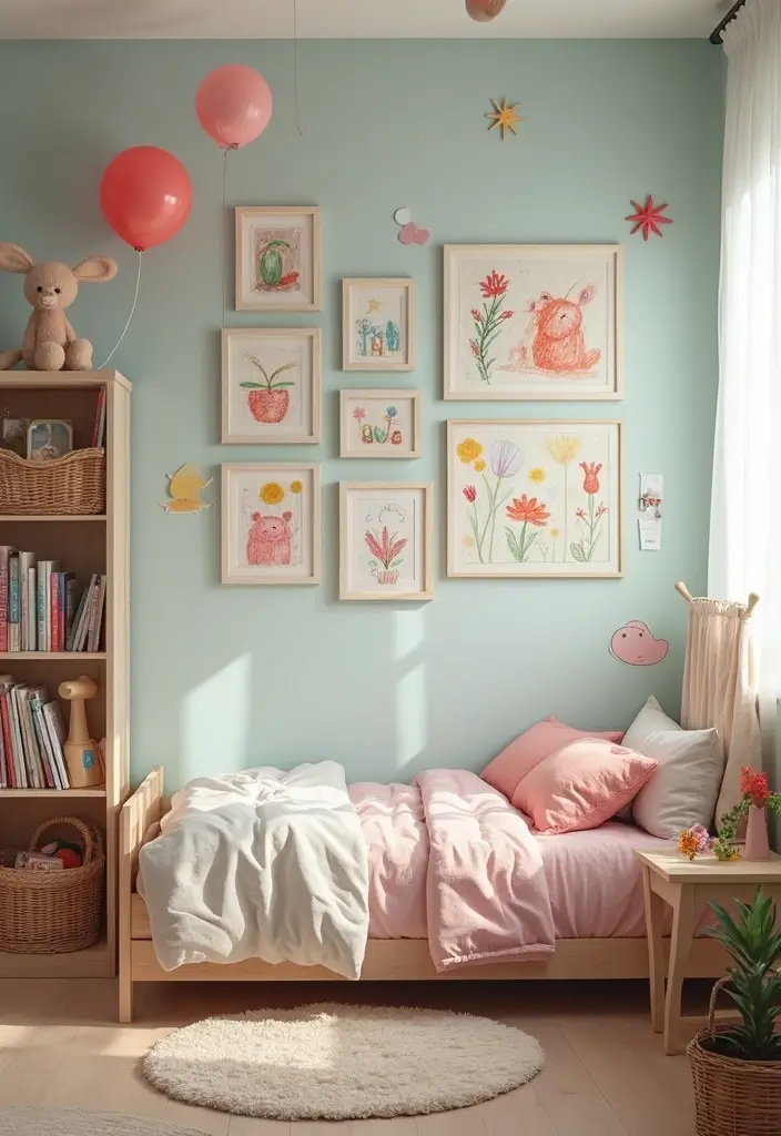 29 Picture Wall Ideas For Bedrooms That Feel Cozy And Personal 153 29 Picture Wall Ideas For Bedrooms That Feel Cozy And Personal - 23. Children’s Artwork Gallery