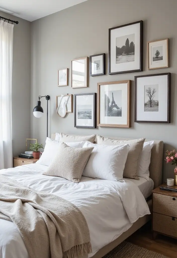 29 Picture Wall Ideas For Bedrooms That Feel Cozy And Personal 174 29 Picture Wall Ideas For Bedrooms That Feel Cozy And Personal - 26. Aesthetic Triangle Arrangement
