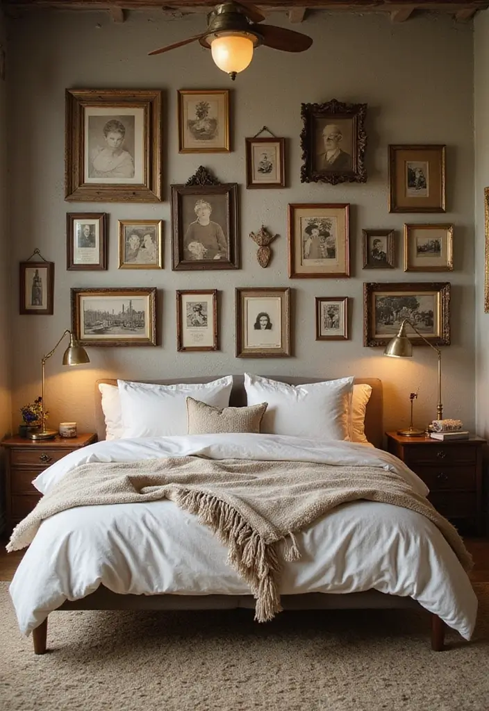 29 Picture Wall Ideas For Bedrooms That Feel Cozy And Personal 29 29 Picture Wall Ideas For Bedrooms That Feel Cozy And Personal - 5. Vintage Charm