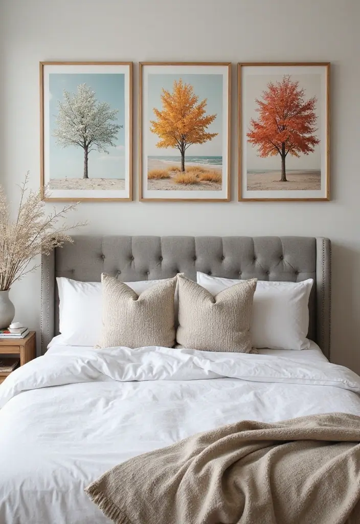 29 Picture Wall Ideas For Bedrooms That Feel Cozy And Personal 55 29 Picture Wall Ideas For Bedrooms That Feel Cozy And Personal - 9. Seasonal Rotations
