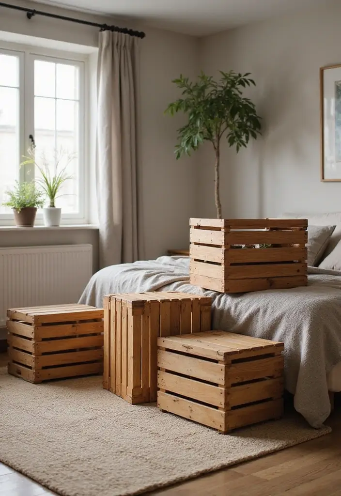 30+ Bedroom Storage Ideas To Declutter And Refresh Your Space 1 30+ Bedroom Storage Ideas To Declutter And Refresh Your Space - 1. Repurposed Wood Crates