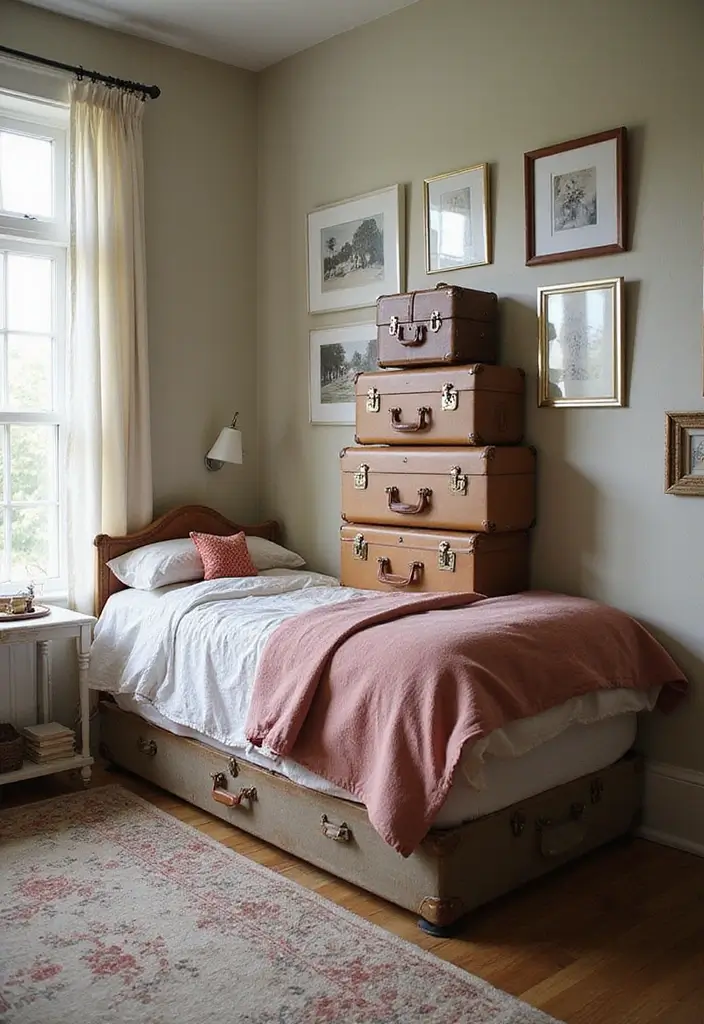 30+ Bedroom Storage Ideas To Declutter And Refresh Your Space 43 30+ Bedroom Storage Ideas To Declutter And Refresh Your Space - 7. Vintage Suitcases