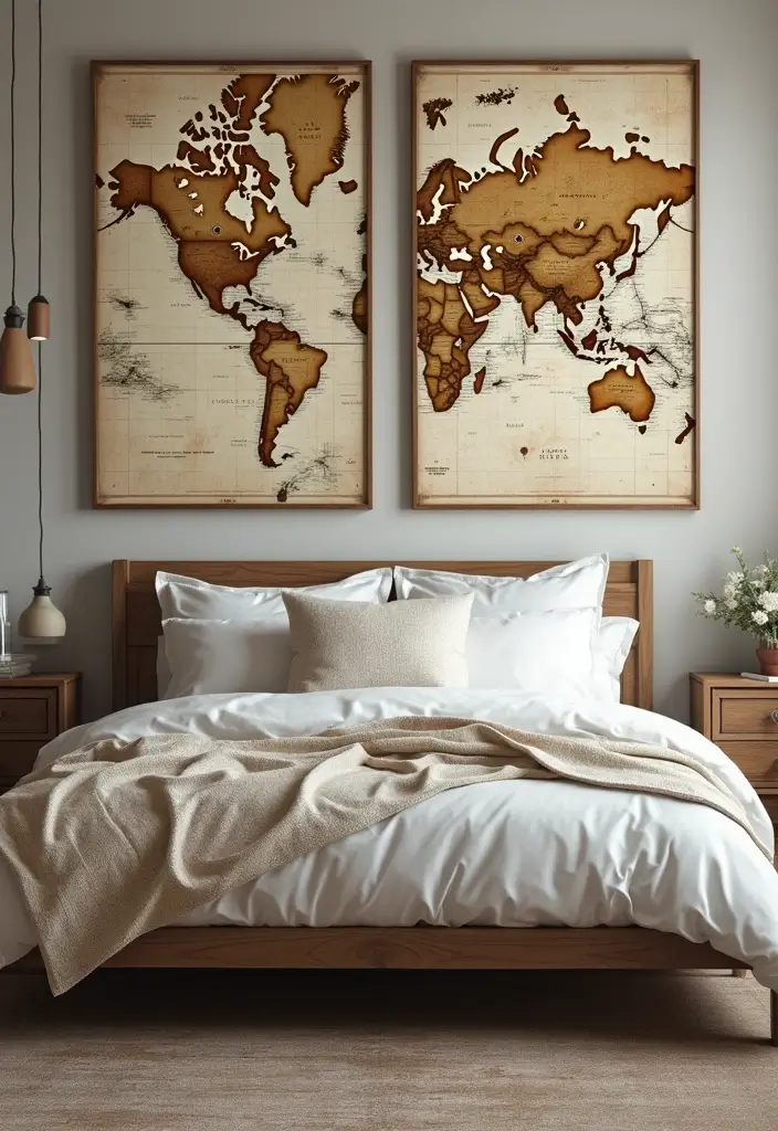 30+ Bedroom Wall Ideas For A Relaxing Modern Retreat 148 30+ Bedroom Wall Ideas For A Relaxing Modern Retreat - 22. Vintage Maps