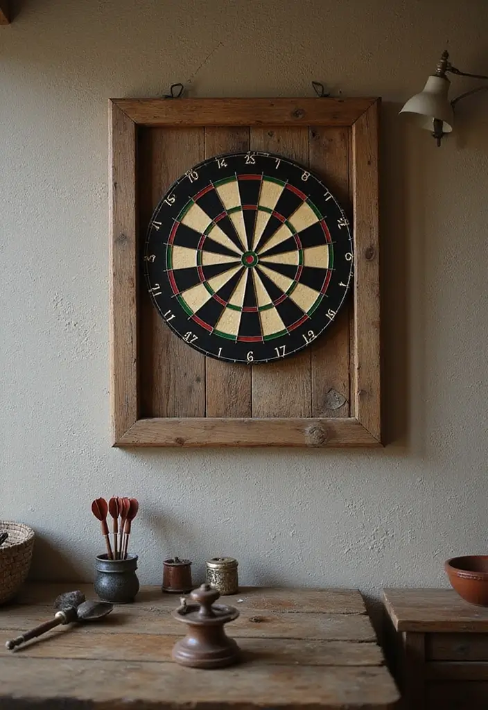 30+ Dart Board Wall Ideas That Look Cool and Protect Your Walls 1 30+ Dart Board Wall Ideas That Look Cool and Protect Your Walls - 1. Rustic Wood Framed Dart Board