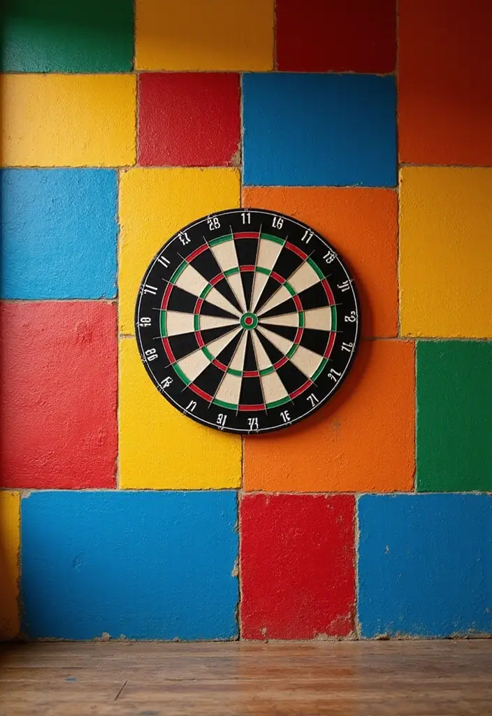 30+ Dart Board Wall Ideas That Look Cool and Protect Your Walls 76 30+ Dart Board Wall Ideas That Look Cool and Protect Your Walls - 12. Bold Color Block Wall