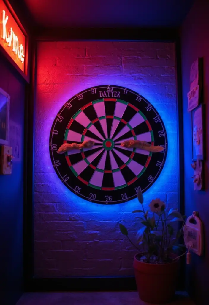 30+ Dart Board Wall Ideas That Look Cool and Protect Your Walls 85 30+ Dart Board Wall Ideas That Look Cool and Protect Your Walls - 13. Dart Board with Lighting Effects