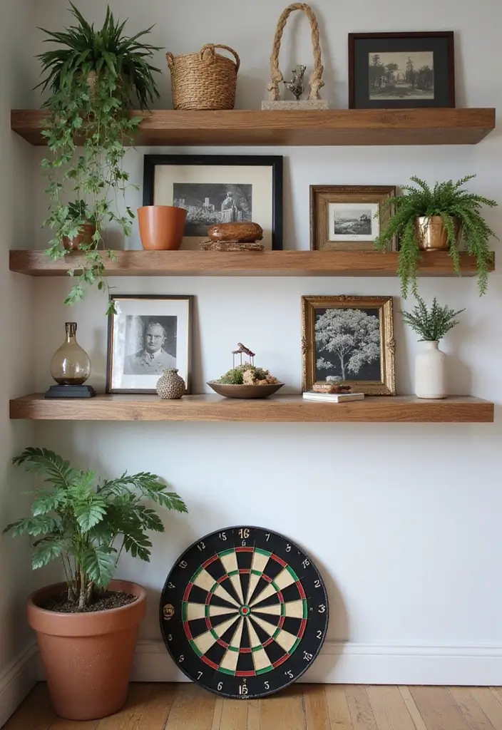 30+ Dart Board Wall Ideas That Look Cool and Protect Your Walls 118 30+ Dart Board Wall Ideas That Look Cool and Protect Your Walls - 18. Dart Board Art Shelves