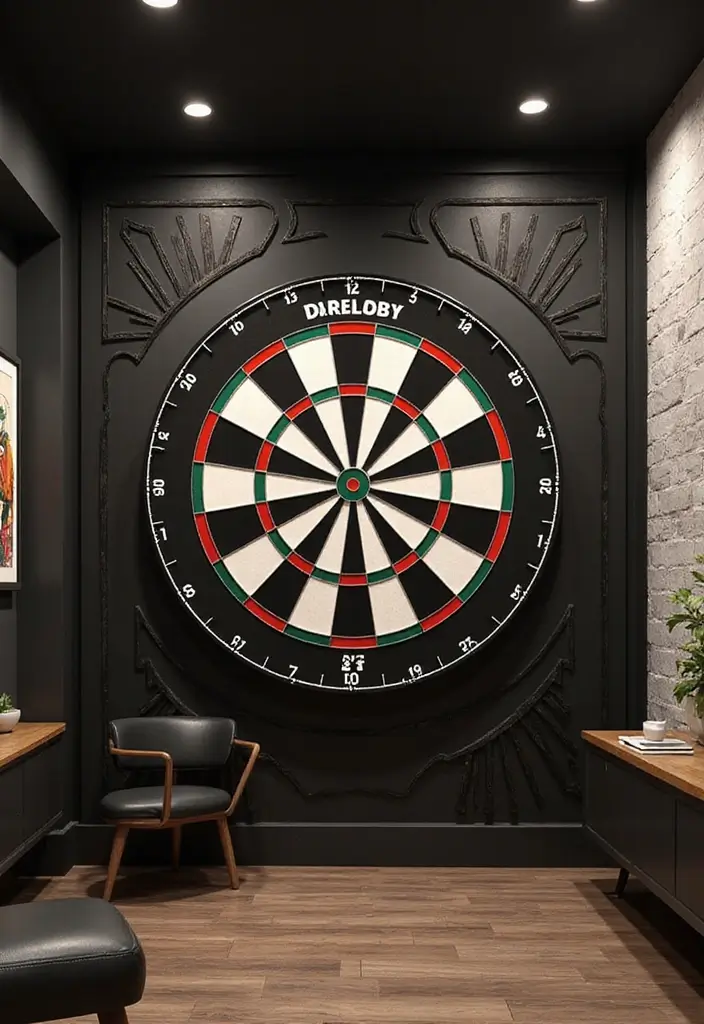 30+ Dart Board Wall Ideas That Look Cool and Protect Your Walls 125 30+ Dart Board Wall Ideas That Look Cool and Protect Your Walls - 19. Contemporary Dart Board Display