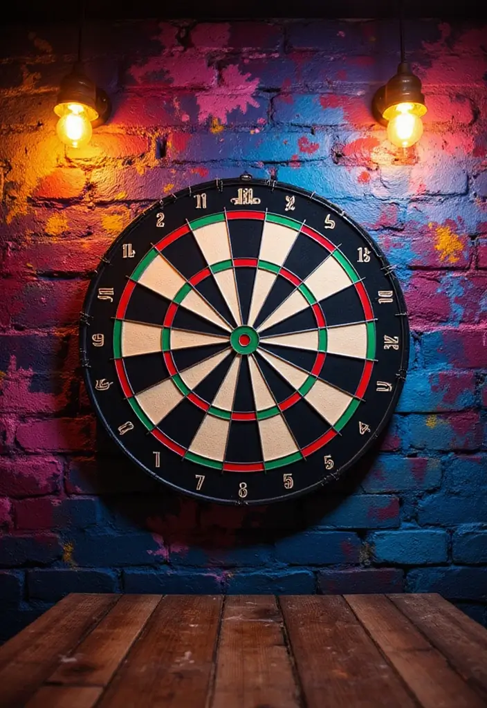 30+ Dart Board Wall Ideas That Look Cool and Protect Your Walls 8 30+ Dart Board Wall Ideas That Look Cool and Protect Your Walls - 2. Dart Board with Custom Art Backdrop